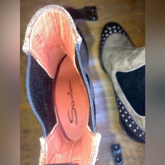 Santoni high heel platform boots black brown leather - Picture 9 of 11